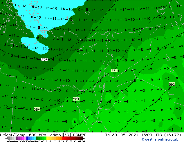 Z500/Rain (+SLP)/Z850 ECMWF gio 30.05.2024 18 UTC