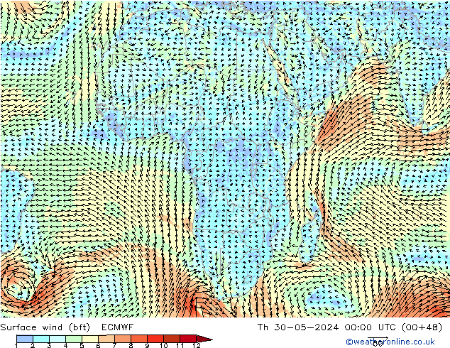 Surface wind (bft) ECMWF Th 30.05.2024 00 UTC