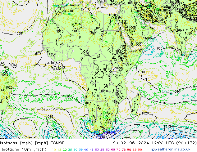 Isotaca (mph) ECMWF dom 02.06.2024 12 UTC