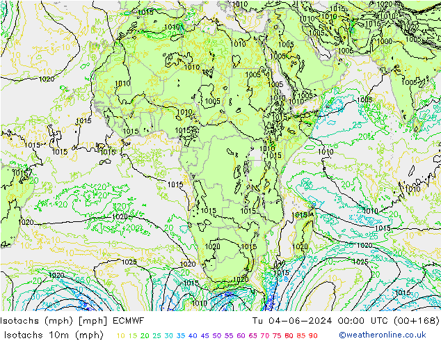 Isotachs (mph) ECMWF Tu 04.06.2024 00 UTC