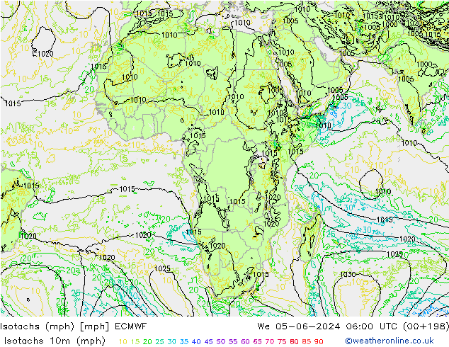 Isotachs (mph) ECMWF St 05.06.2024 06 UTC