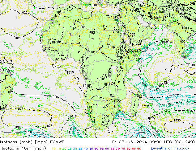 Isotachs (mph) ECMWF  07.06.2024 00 UTC