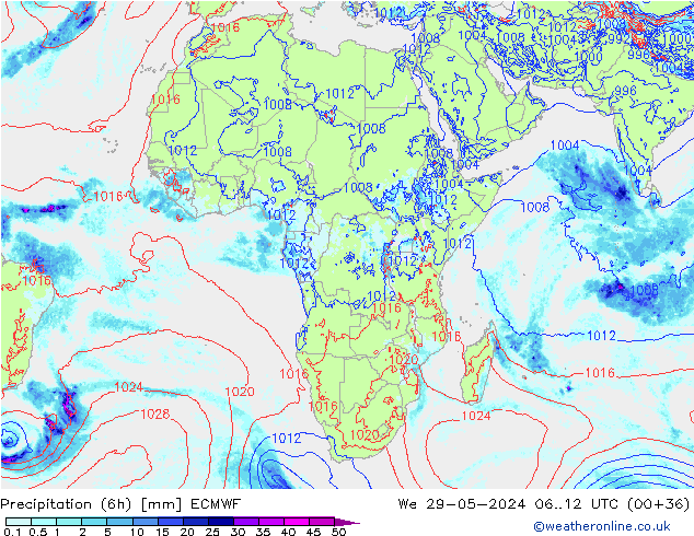 Z500/Rain (+SLP)/Z850 ECMWF mer 29.05.2024 12 UTC