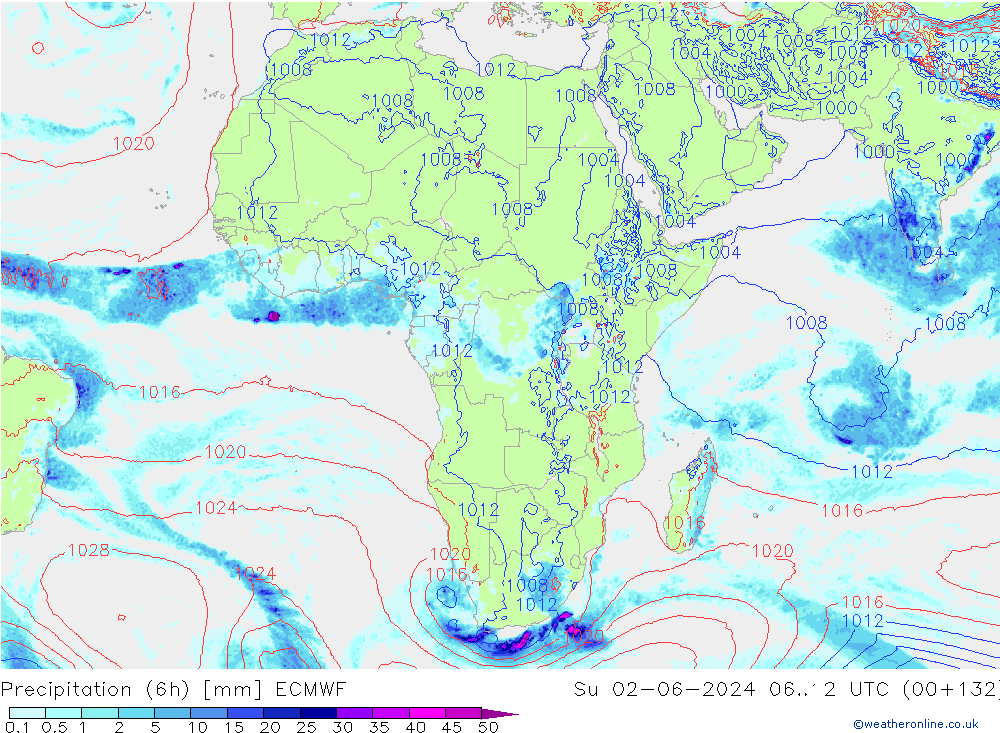 Prec 6h/Wind 10m/950 ECMWF Su 02.06.2024 12 UTC