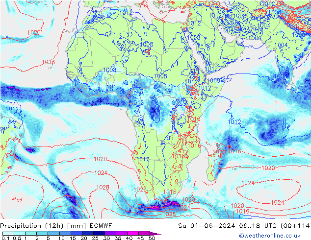 Precipitación (12h) ECMWF sáb 01.06.2024 18 UTC