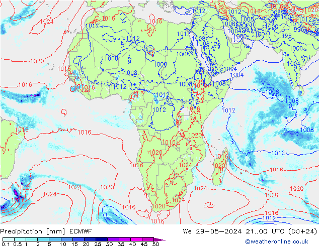 Precipitation ECMWF We 29.05.2024 00 UTC