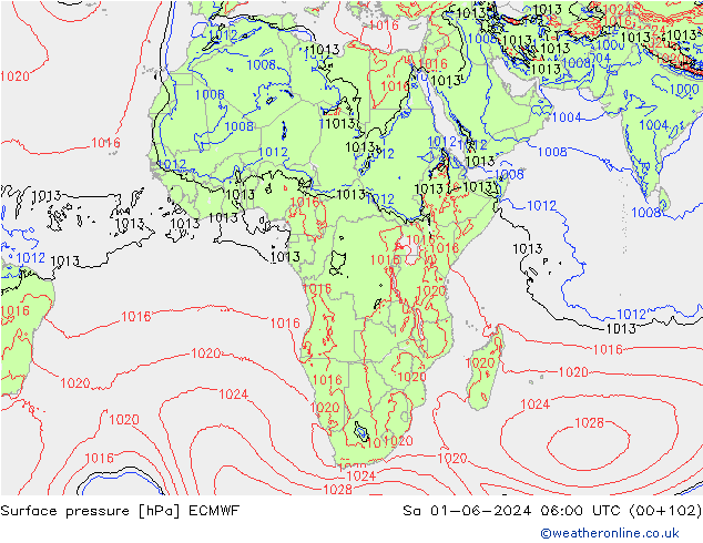 pressão do solo ECMWF Sáb 01.06.2024 06 UTC