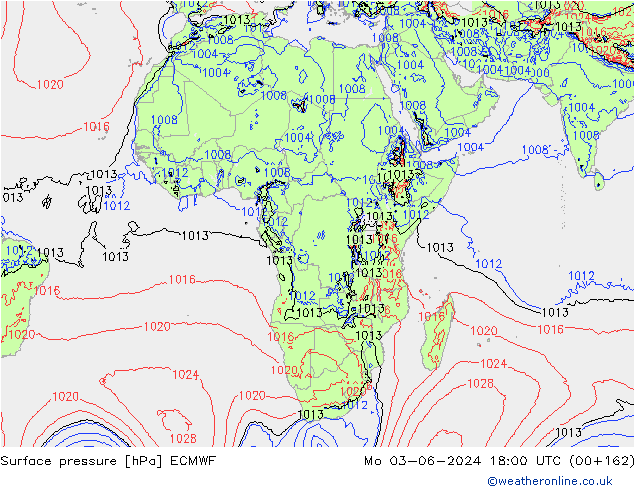 Presión superficial ECMWF lun 03.06.2024 18 UTC