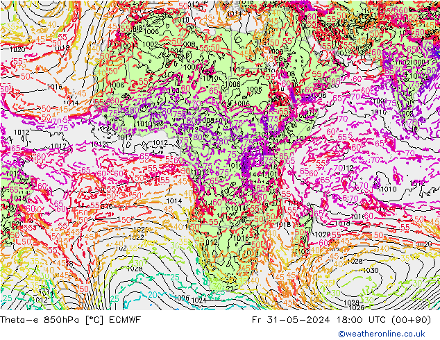 Theta-e 850гПа ECMWF пт 31.05.2024 18 UTC