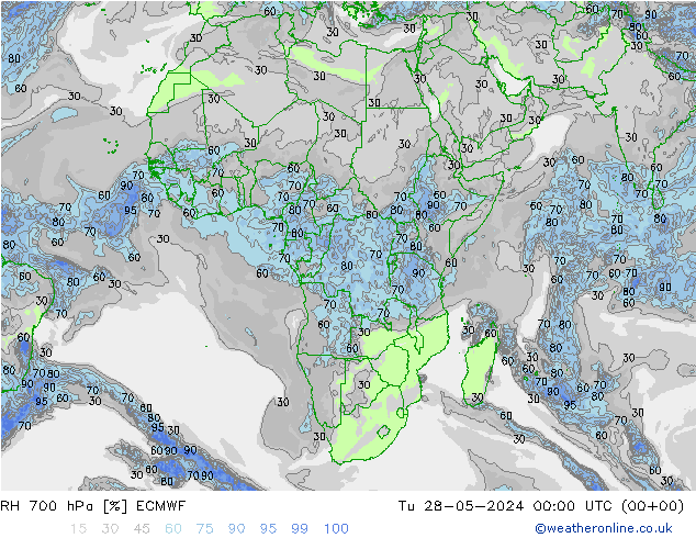 RH 700 hPa ECMWF wto. 28.05.2024 00 UTC