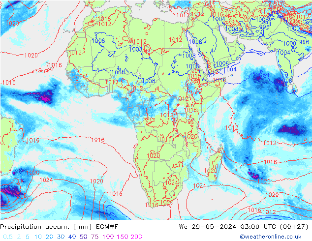 Precipitation accum. ECMWF Qua 29.05.2024 03 UTC