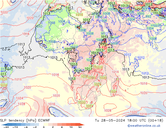 SLP tendency ECMWF Tu 28.05.2024 18 UTC
