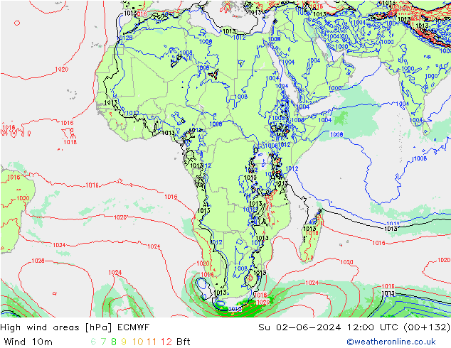 High wind areas ECMWF Su 02.06.2024 12 UTC