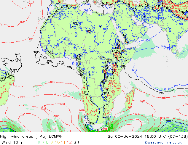 High wind areas ECMWF Dom 02.06.2024 18 UTC