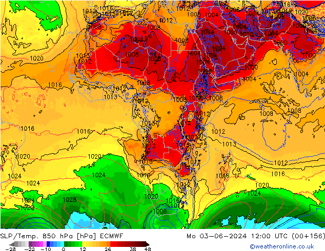 SLP/Temp. 850 hPa ECMWF  03.06.2024 12 UTC