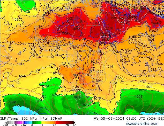 SLP/Temp. 850 hPa ECMWF Qua 05.06.2024 06 UTC