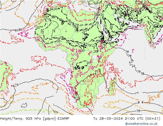 Geop./Temp. 925 hPa ECMWF mar 28.05.2024 21 UTC