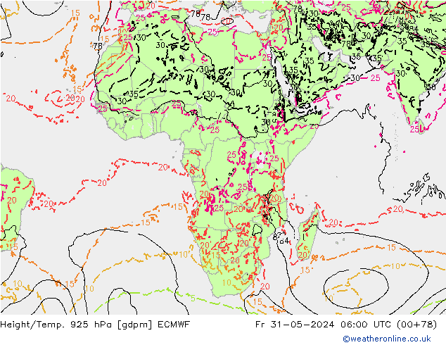 Height/Temp. 925 hPa ECMWF Fr 31.05.2024 06 UTC