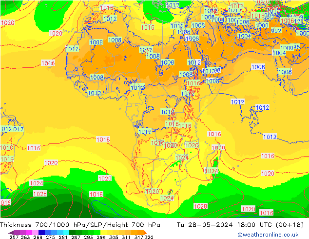 Thck 700-1000 hPa ECMWF Tu 28.05.2024 18 UTC