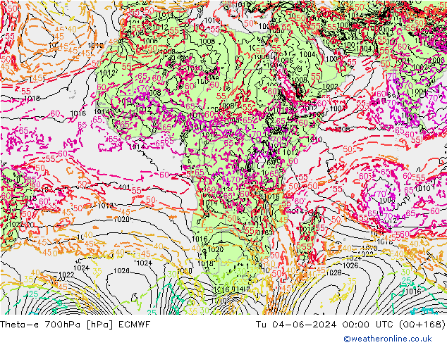 Theta-e 700hPa ECMWF mar 04.06.2024 00 UTC