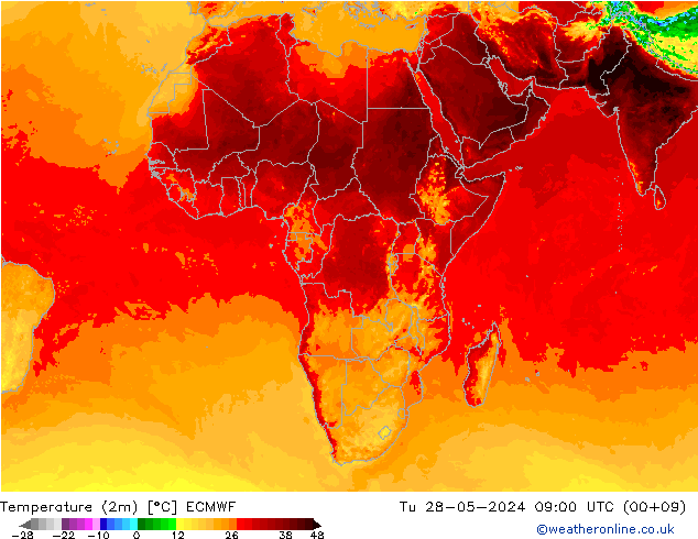 Temperature (2m) ECMWF Út 28.05.2024 09 UTC