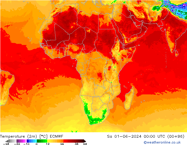 Temperaturkarte (2m) ECMWF Sa 01.06.2024 00 UTC