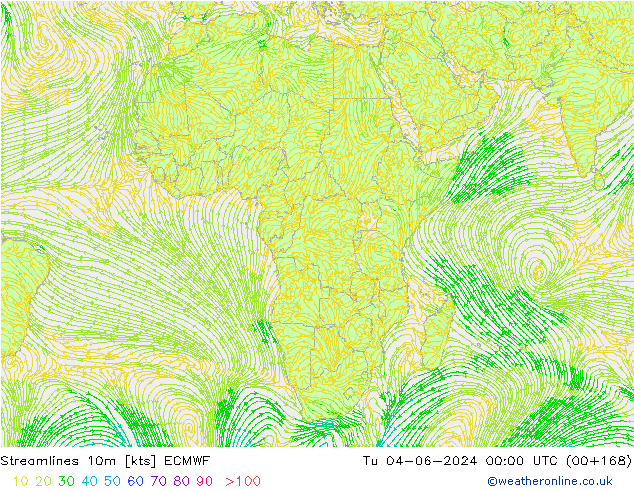 Streamlines 10m ECMWF Tu 04.06.2024 00 UTC