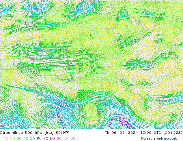 Streamlines 500 hPa ECMWF Th 06.06.2024 12 UTC