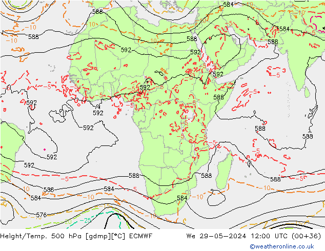 Z500/Rain (+SLP)/Z850 ECMWF mer 29.05.2024 12 UTC