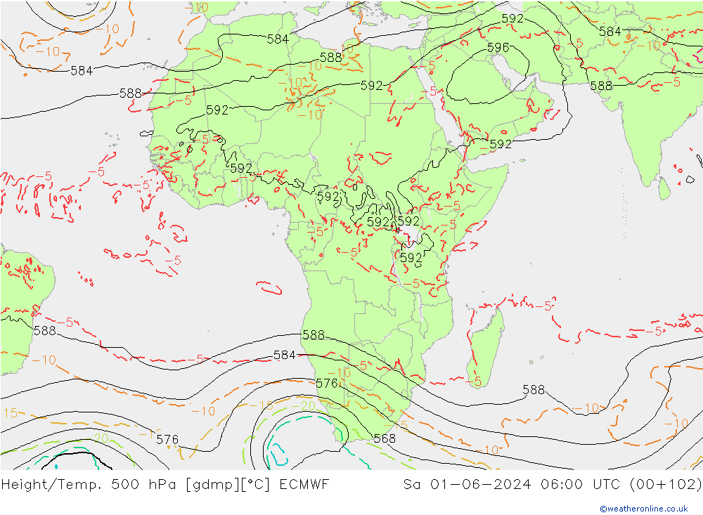 Z500/Rain (+SLP)/Z850 ECMWF sam 01.06.2024 06 UTC