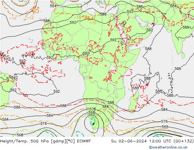 Z500/Rain (+SLP)/Z850 ECMWF Su 02.06.2024 12 UTC