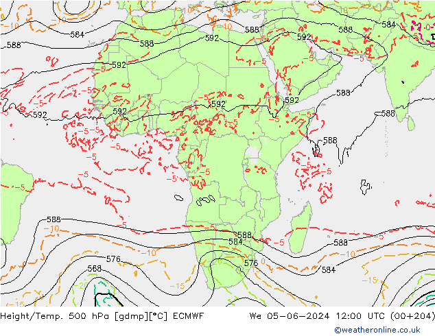 Height/Temp. 500 hPa ECMWF śro. 05.06.2024 12 UTC