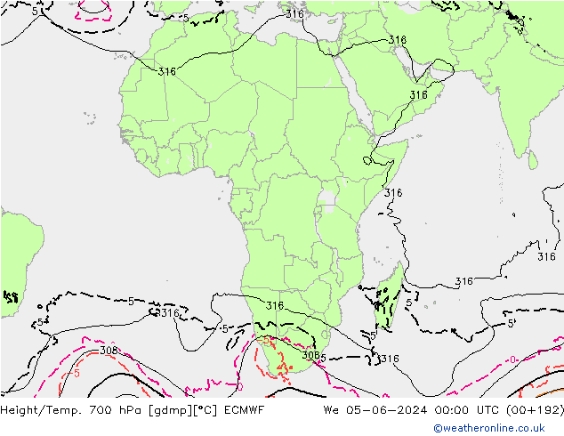 Height/Temp. 700 hPa ECMWF We 05.06.2024 00 UTC