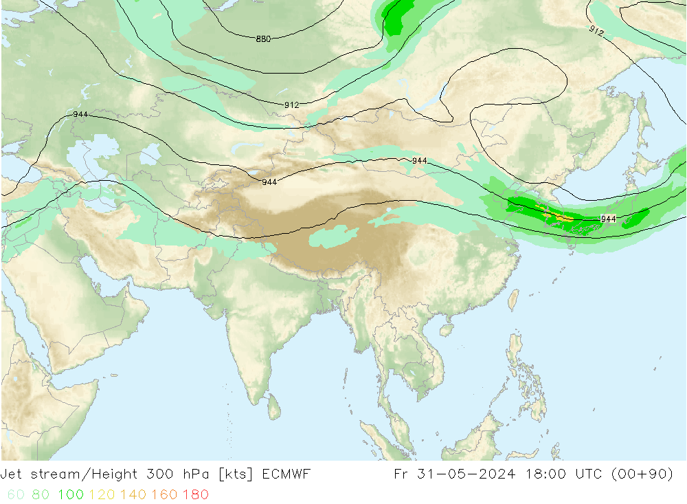 Jet stream/Height 300 hPa ECMWF Pá 31.05.2024 18 UTC