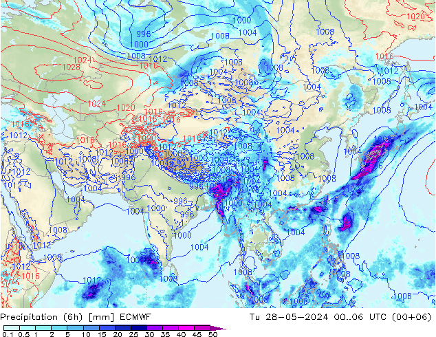 Z500/Regen(+SLP)/Z850 ECMWF di 28.05.2024 06 UTC