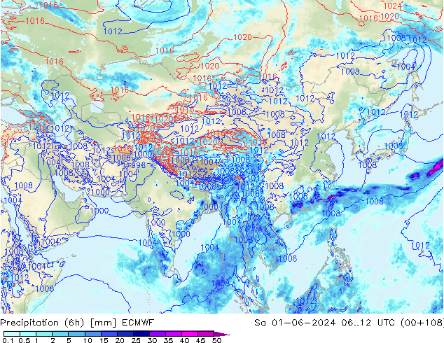 Precipitación (6h) ECMWF sáb 01.06.2024 12 UTC