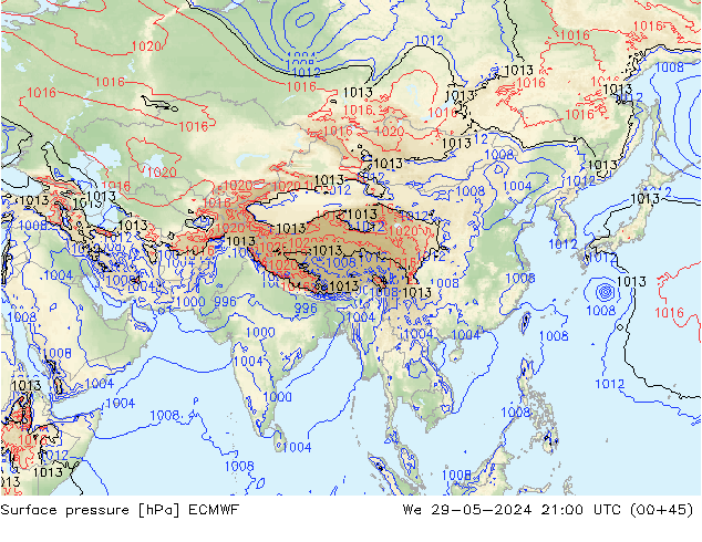 Presión superficial ECMWF mié 29.05.2024 21 UTC