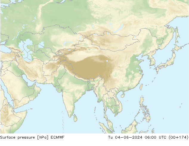 Surface pressure ECMWF Tu 04.06.2024 06 UTC