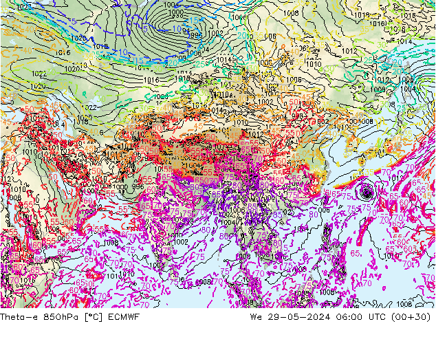 Theta-e 850hPa ECMWF St 29.05.2024 06 UTC