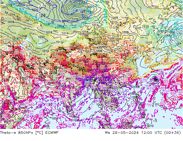 Theta-e 850hPa ECMWF We 29.05.2024 12 UTC