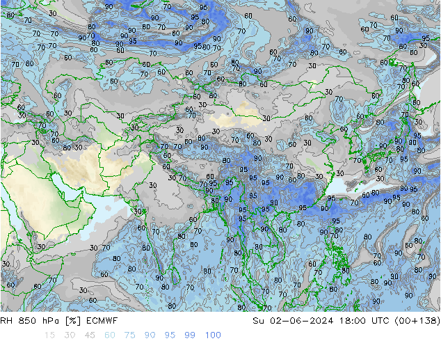 RH 850 гПа ECMWF Вс 02.06.2024 18 UTC