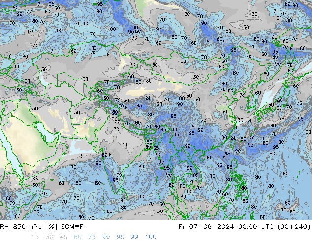 RH 850 hPa ECMWF ven 07.06.2024 00 UTC