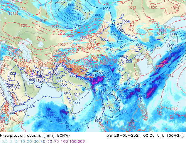 Precipitation accum. ECMWF We 29.05.2024 00 UTC