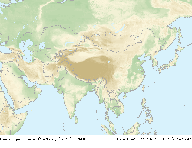 Deep layer shear (0-1km) ECMWF Tu 04.06.2024 06 UTC