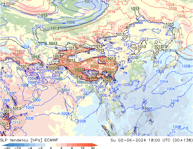 Druktendens (+/-) ECMWF zo 02.06.2024 18 UTC