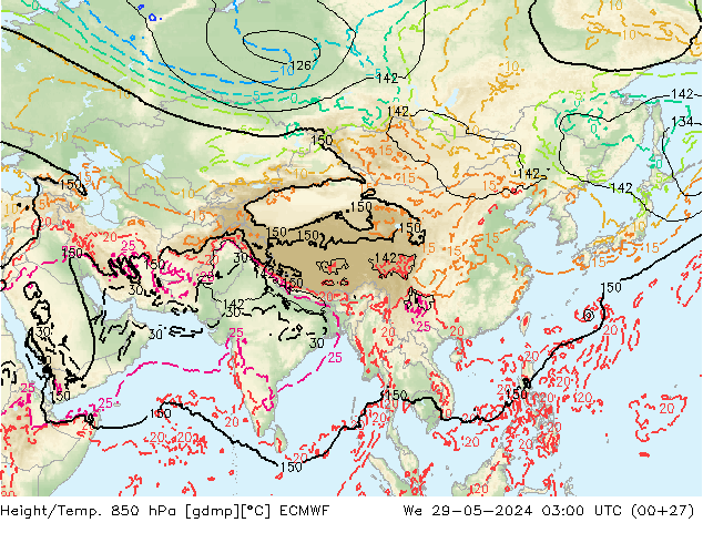 Height/Temp. 850 гПа ECMWF ср 29.05.2024 03 UTC