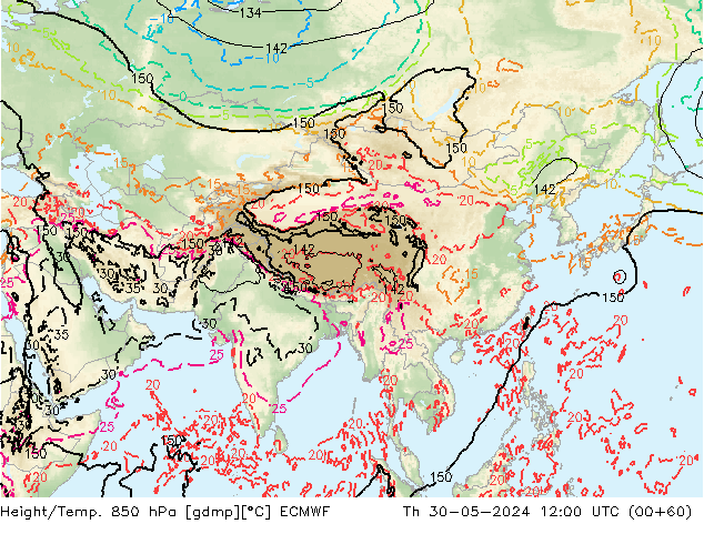 Z500/Rain (+SLP)/Z850 ECMWF Th 30.05.2024 12 UTC