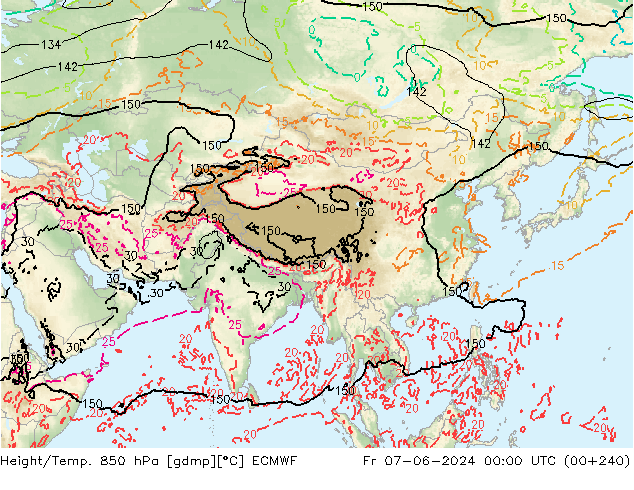 Height/Temp. 850 hPa ECMWF Pá 07.06.2024 00 UTC