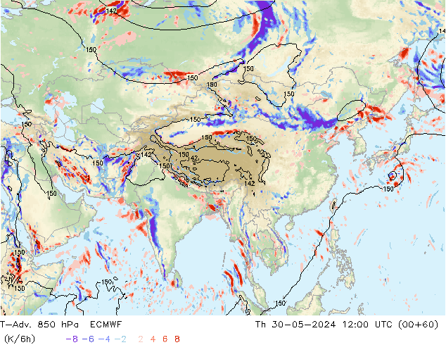 T-Adv. 850 hPa ECMWF jeu 30.05.2024 12 UTC