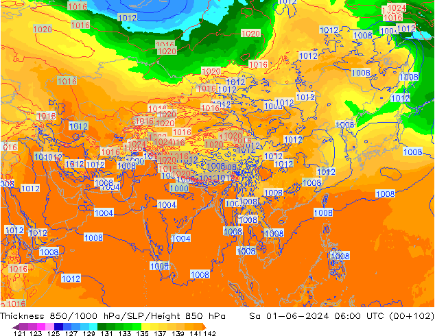 Thck 850-1000 hPa ECMWF  01.06.2024 06 UTC